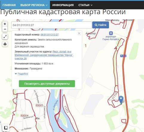 Кадастровая карта республика алтай майма публичная